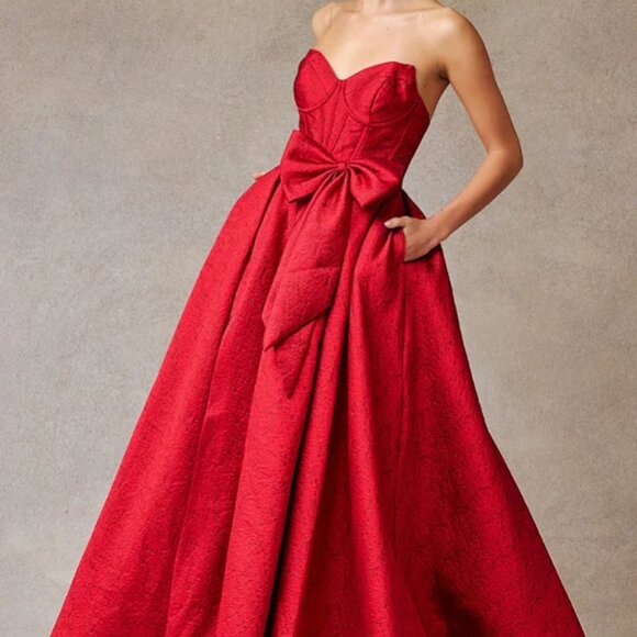 Red formal ball gown.Prom military ball pageant evening gala strapless dress - Picture 1 of 5